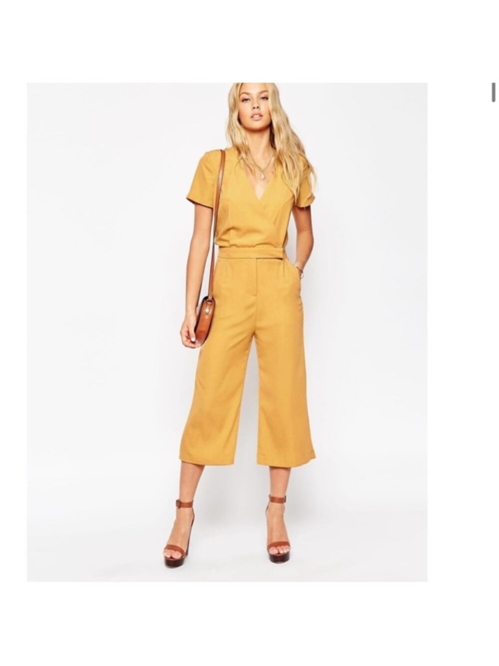 ASOS Gold Cropped Wrap Jumpsuit